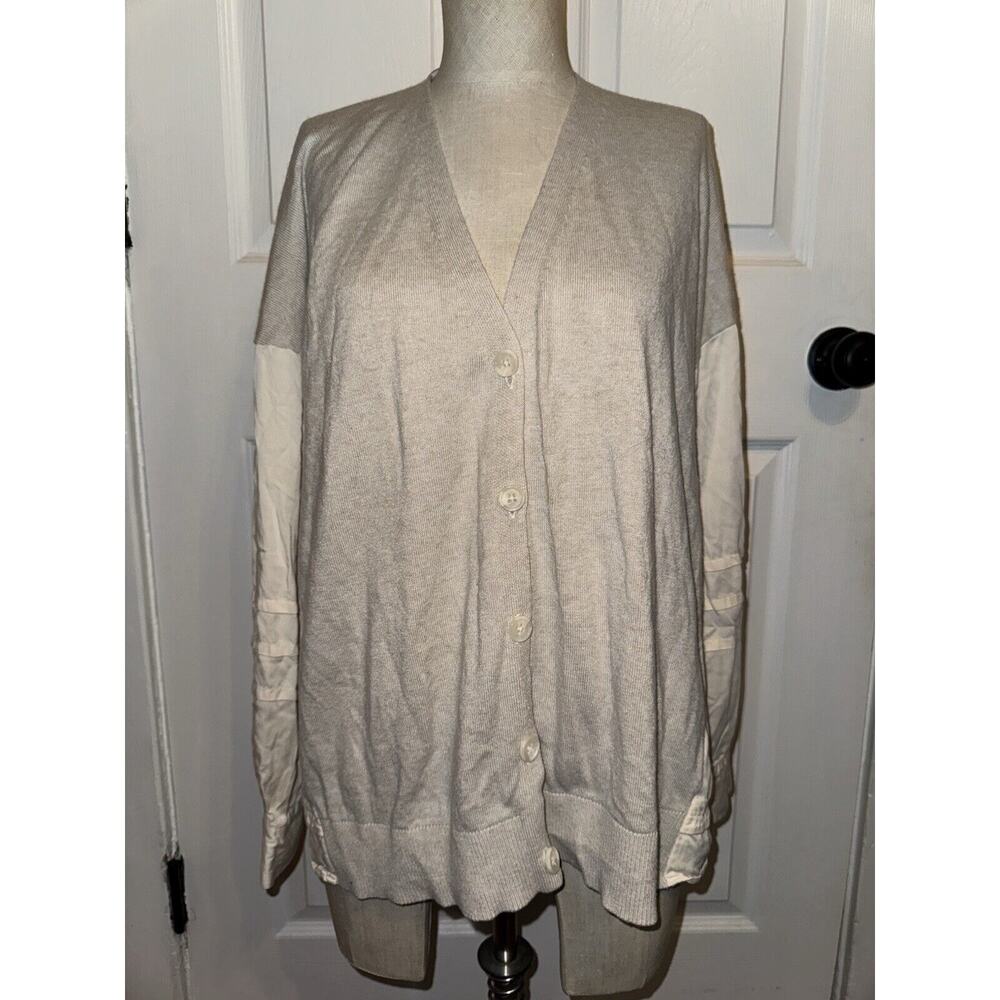 Reiss Addison Cardigan Sweater‎ Shirt Oatmeal Wool Cashmere Button Front US 10